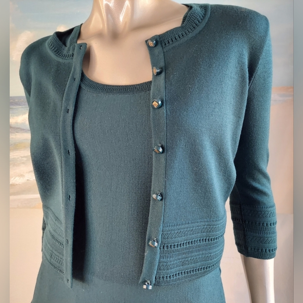 $2,309 OSCAR DE LA RENTA ICONIC GREEN KNIT RUNWAY CARDIGAN US S - Picture 7 of 11